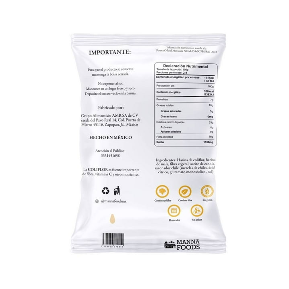Chips de Coliflor sabor Chile 50g Manna Foods