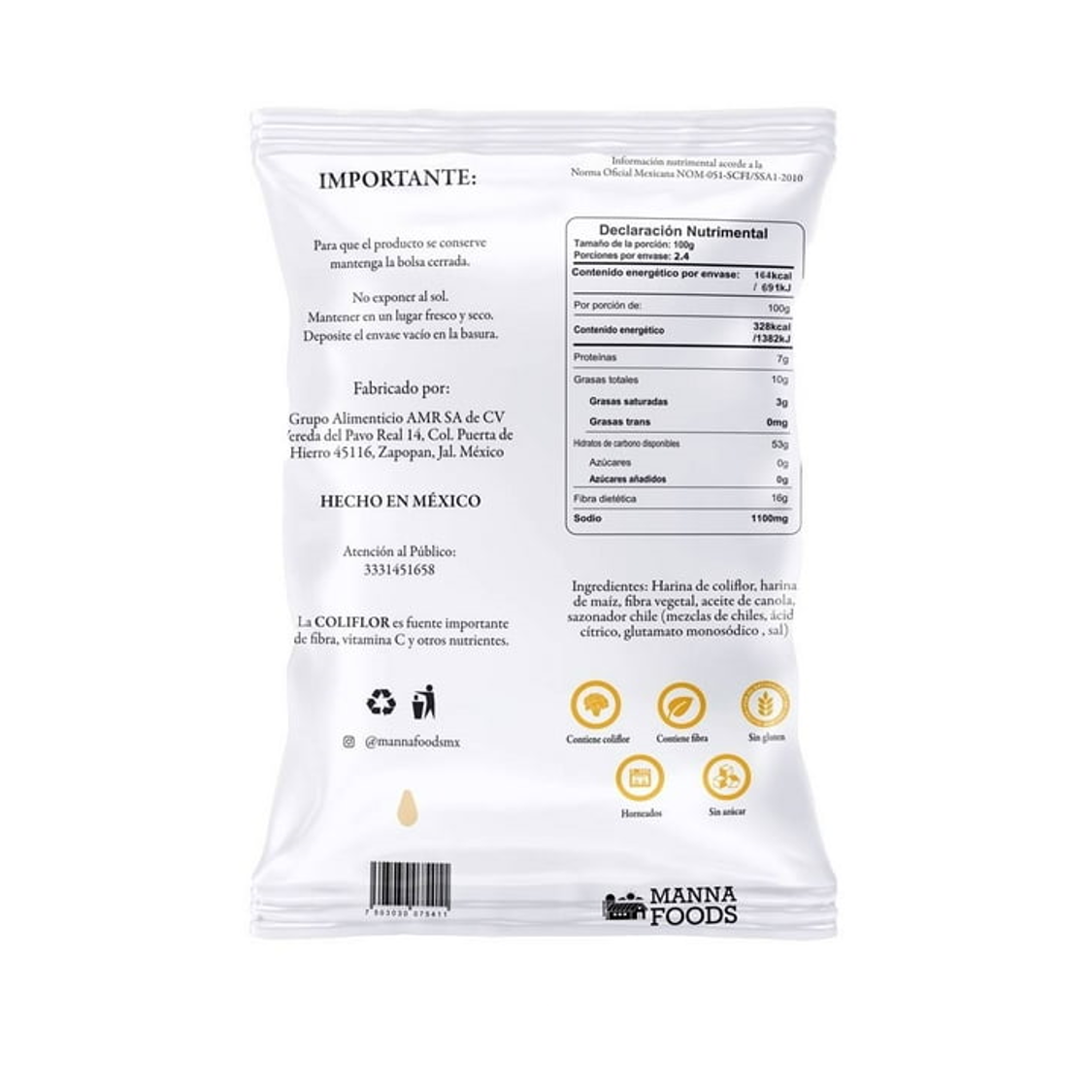 Chips de Coliflor sabor Chile 240g Manna Foods